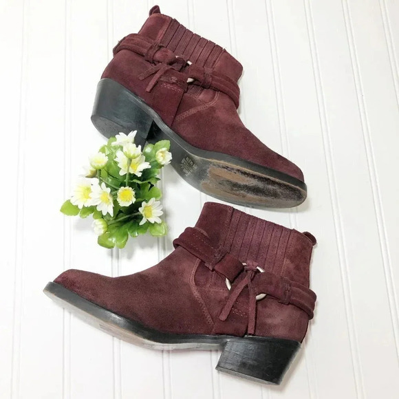 Diesel Maroon Suede Heeled Buckle Booties, Size 37 - Picture 2 of 8